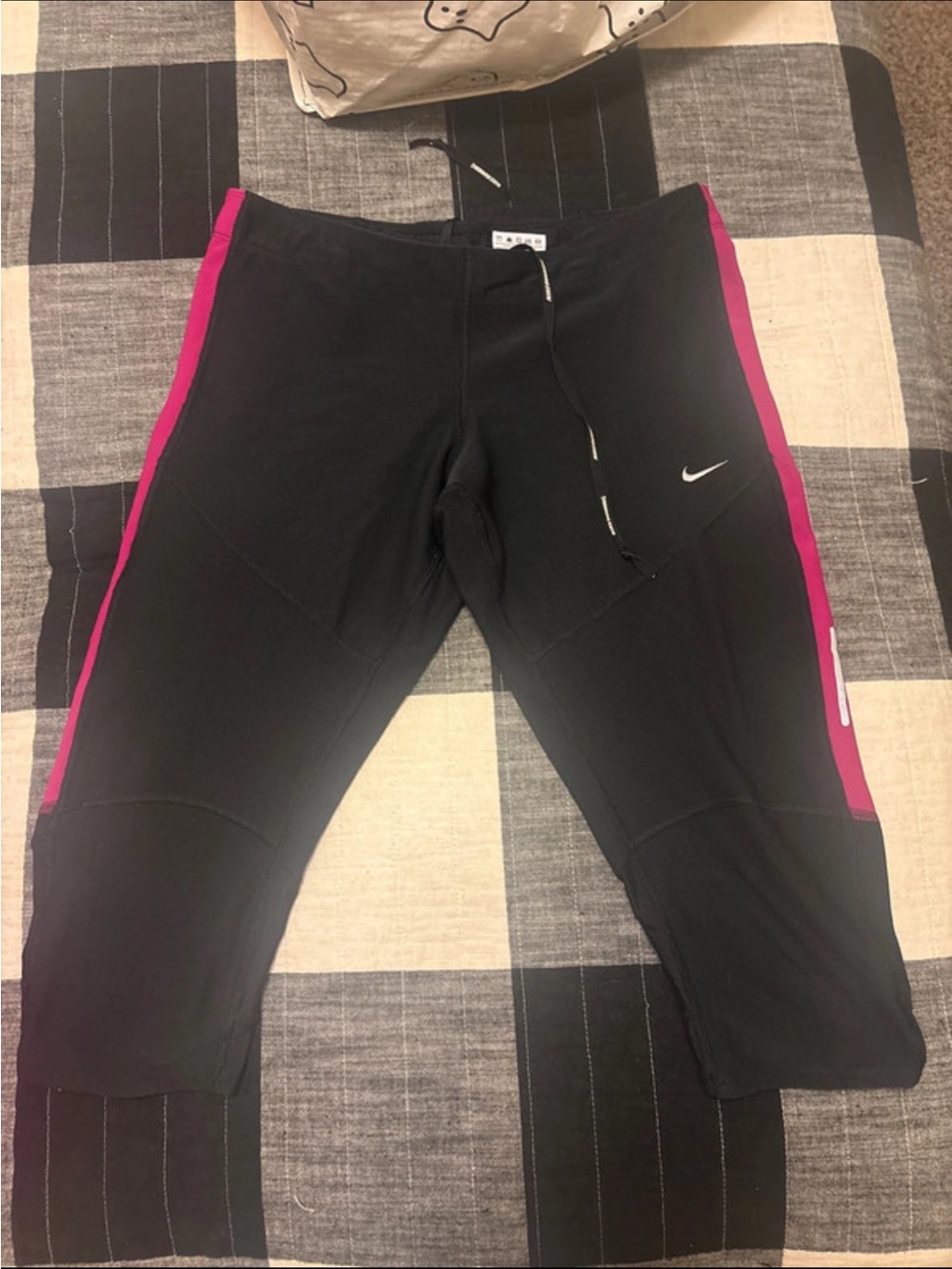 Nike Black Capri Leggings with Pink Side Stripes